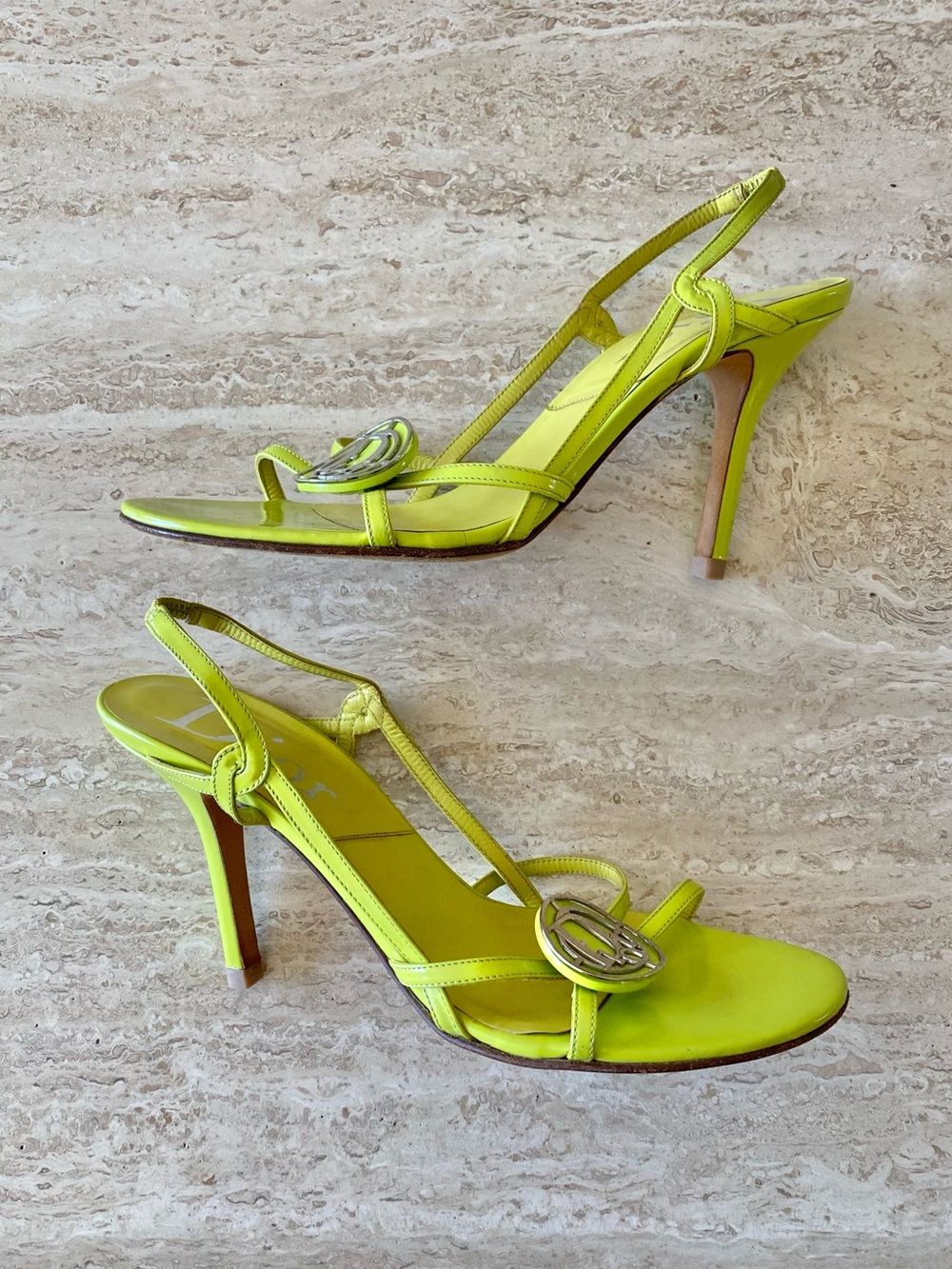 Vintage Dior Circle Logo Appliqué Slingback Sandal Heels - Picture 3 of 11
